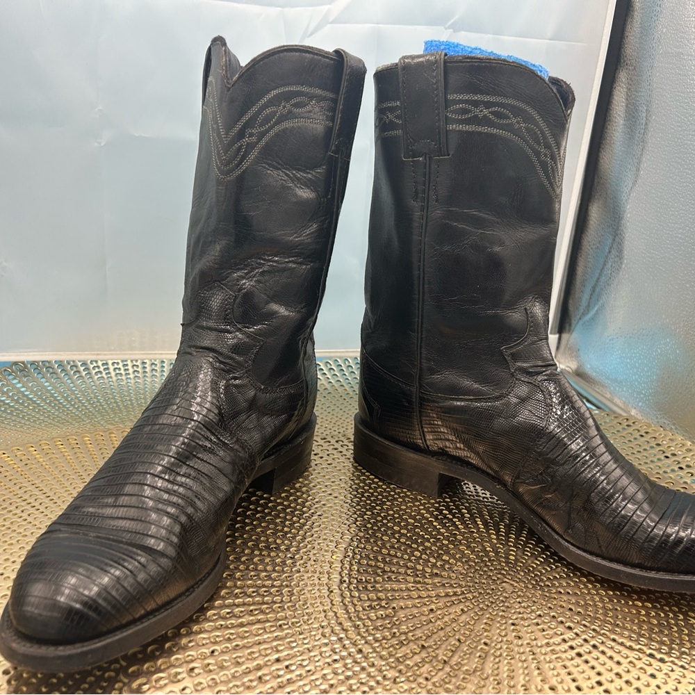 Justin Black Lizard exotic men 7.5 cowboy boots